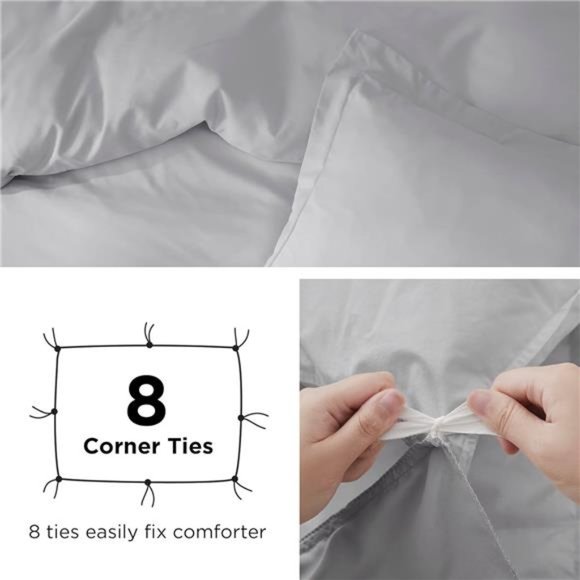 Silver Grey Duvet Cover Queen Size -Soft Brushed Microfiber Duvet Cover for Kids - Picture 5 of 6